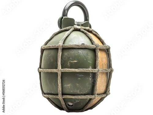 a green and brown grenade with a net on it photo