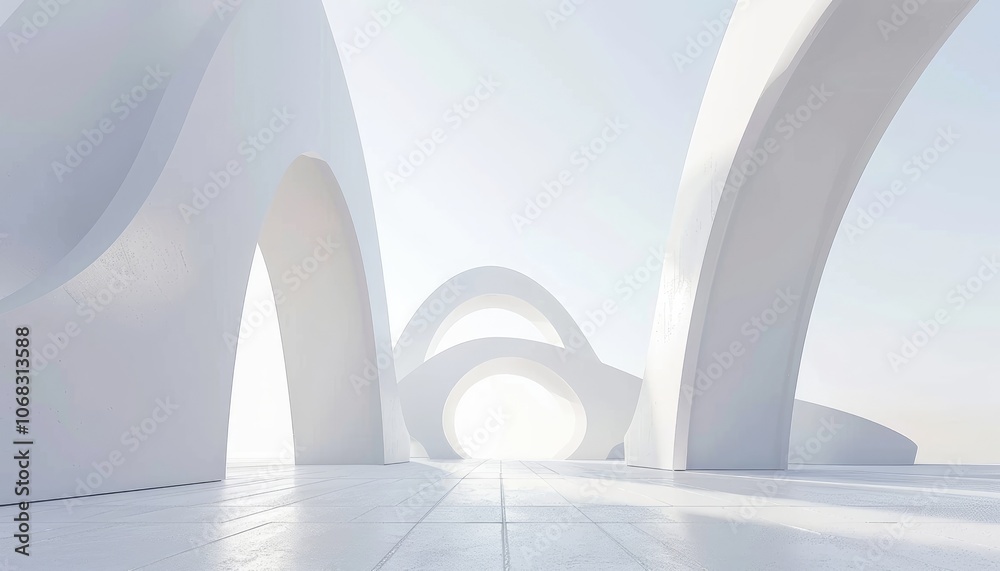 Abstract Architecture with White Arches and a Bright Horizon Abstract Architecture with White Arches and a Bright Horizon
