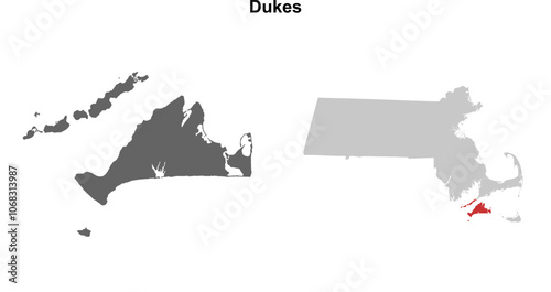 Dukes County (Massachusetts) blank outline map set photo