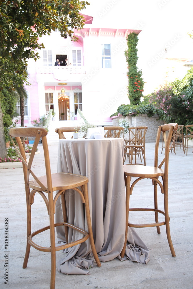 High Tables and Chairs Set for an Outdoor Event or Wedding High Tables and Chairs Set for an Outdoor Event or Wedding