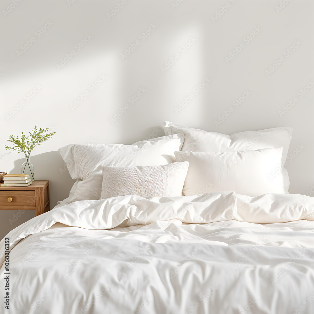 Bed with White Linen Duvet and Cushion Bed with White Linen Duvet and Cushion
