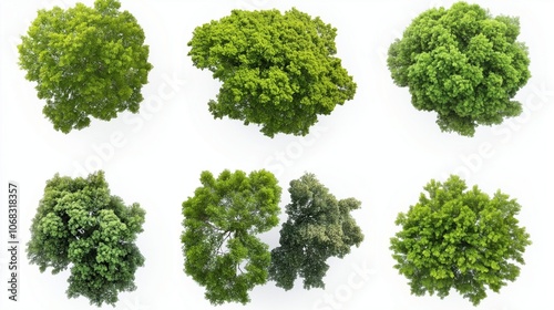 collection of tree views from above isolated on white background