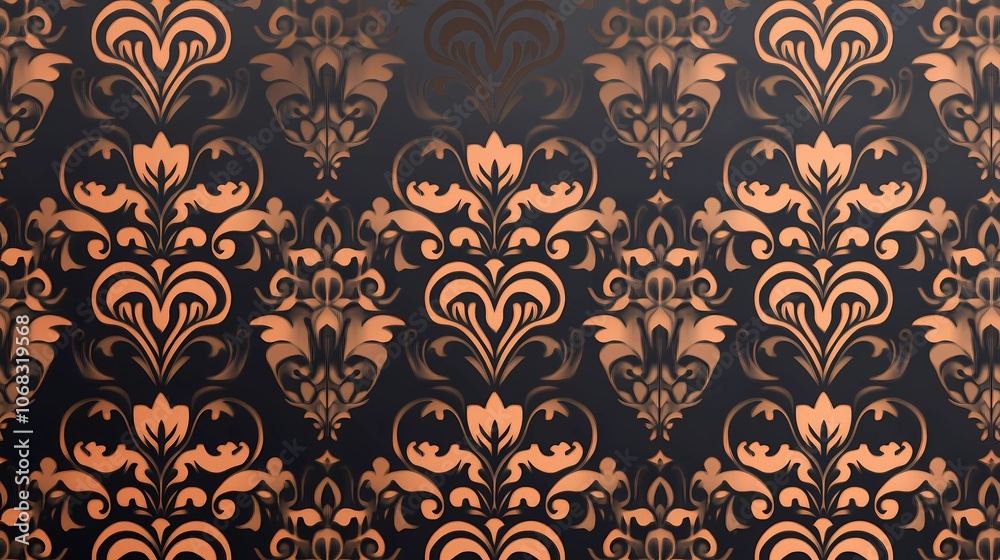 Vector pattern of elegant dark lines with ancient ornamental motifs in a copper color on the background, Vector pattern of elegant dark lines with ancient ornamental motifs in a copper color on the background,