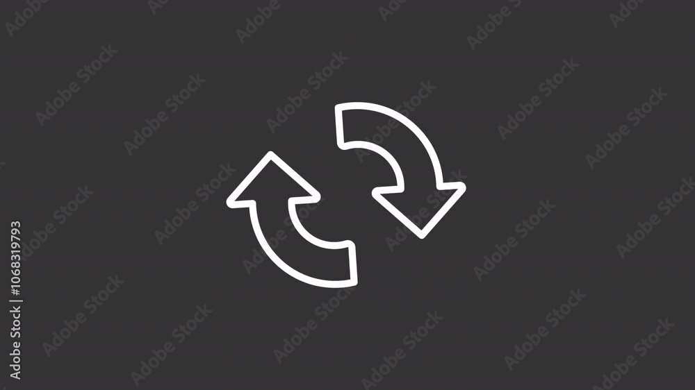 Rotating arrows white line animation. Animated icon of pointers. Concept of repetition, cycle or update. Isolated illustration on dark background. Transition alpha video. Motion graphic Rotating arrows white line animation. Animated icon of pointers. Concept of repetition, cycle or update. Isolated illustration on dark background. Transition alpha video. Motion graphic