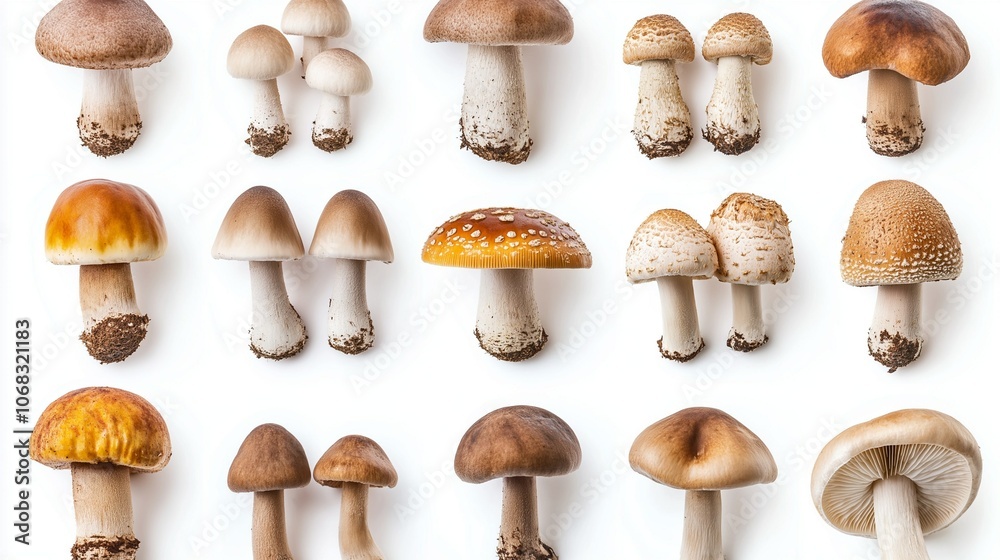 collection of mushrooms on a white background collection of mushrooms on a white background