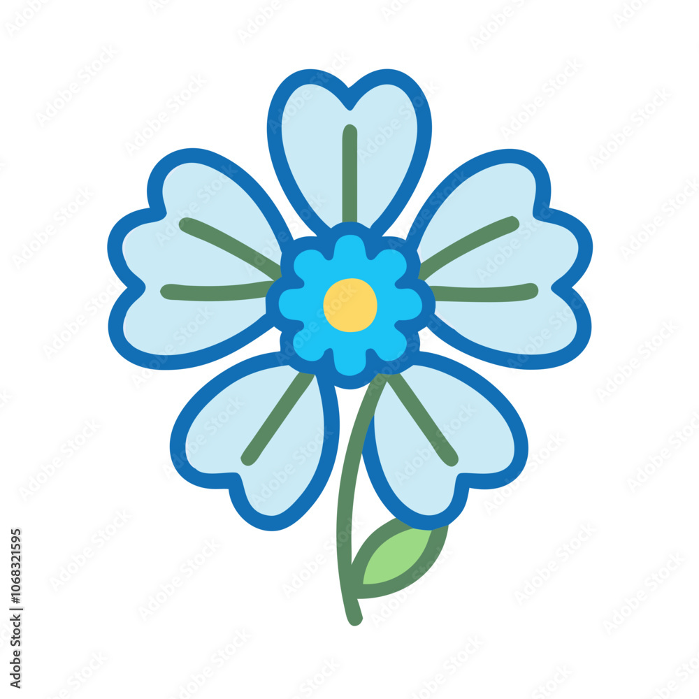 forget me not flower vector icon, vector flower illustration, flower icon - simple vector illustration of a forget me not flower, ideal for floral designs, botanical art, and nature-themed projects.. forget me not flower vector icon, vector flower illustration, flower icon - simple vector illustration of a forget me not flower, ideal for floral designs, botanical art, and nature-themed projects..