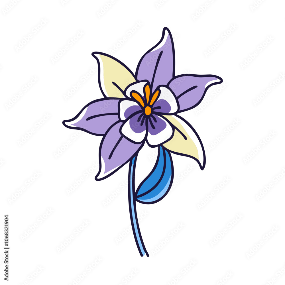 Naklejka premium columbine flower vector icon, vector flower illustration, flower icon - simple vector illustration of a columbine flower, ideal for floral designs, botanical art, and nature-themed projects..