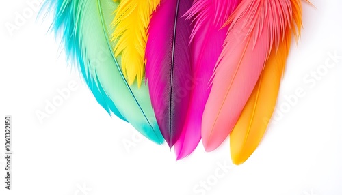 Colorful Feathers on White Background,