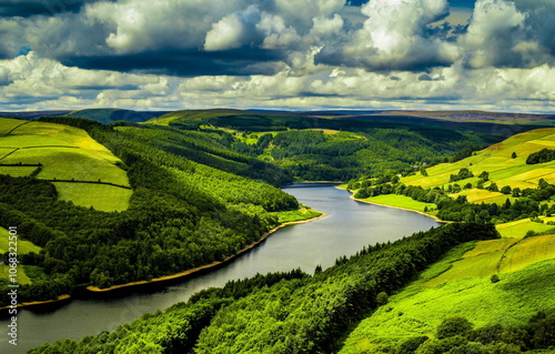 landscape photography, green hills and trees, forests, lakes