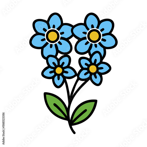 forget me not flower vector icon, vector flower illustration, flower icon - simple vector illustration of a forget me not flower, ideal for floral designs, botanical art, and nature-themed projects..