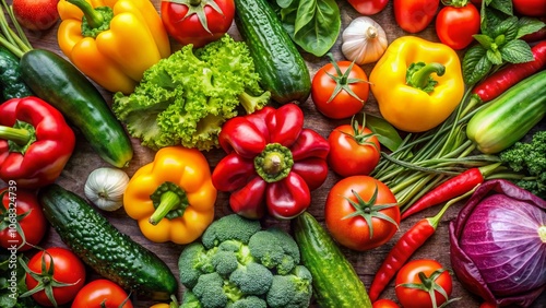 Top View of Fresh Organic Vegetables with Space for Text in the Middle - Perfect for Healthy Eating Promotion or Recipe Design