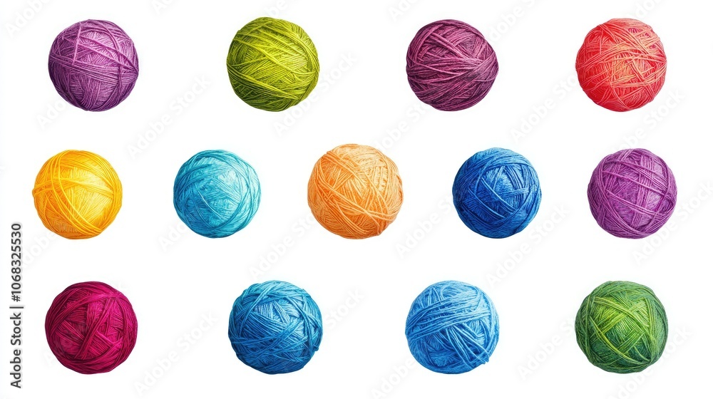 Colorful Yarn Balls in Various Shades on White Background Colorful Yarn Balls in Various Shades on White Background