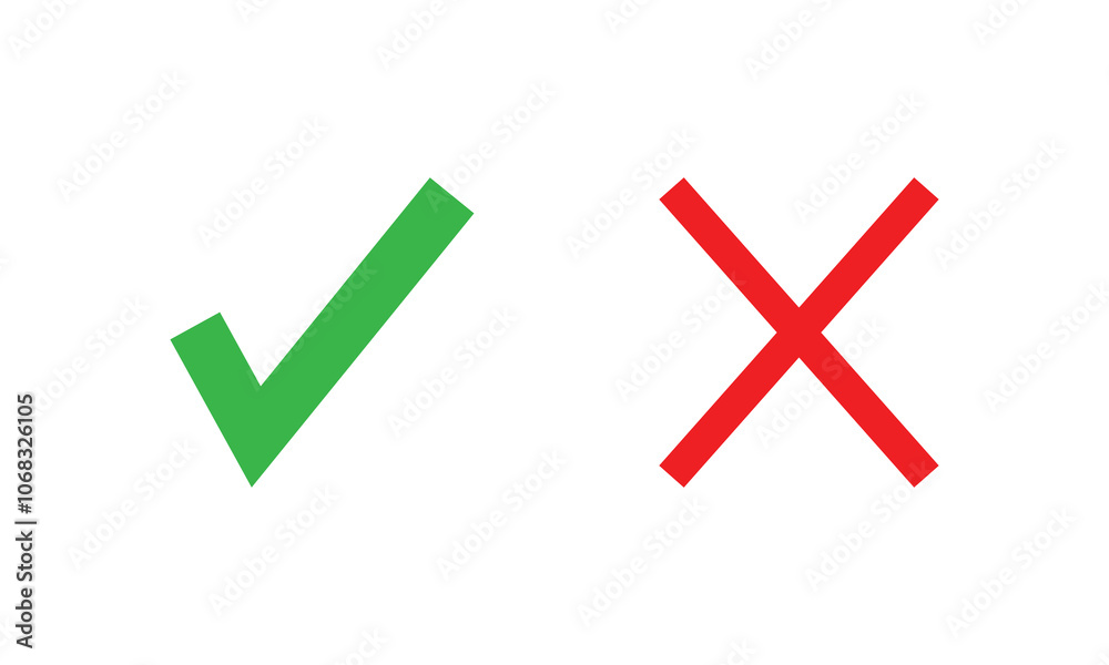 Check mark icon button set. Check box icon with right and wrong buttons and yes or no checkmark icons in green tick box and red cross. Eps 10. Check mark icon button set. Check box icon with right and wrong buttons and yes or no checkmark icons in green tick box and red cross. Eps 10.