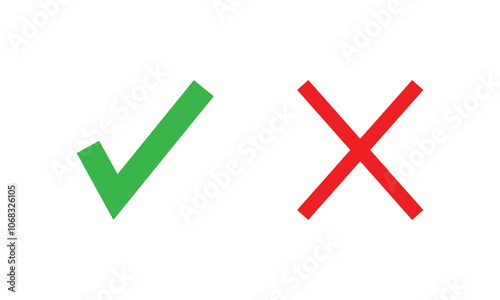 Check mark icon button set. Check box icon with right and wrong buttons and yes or no checkmark icons in green tick box and red cross. Eps 10.