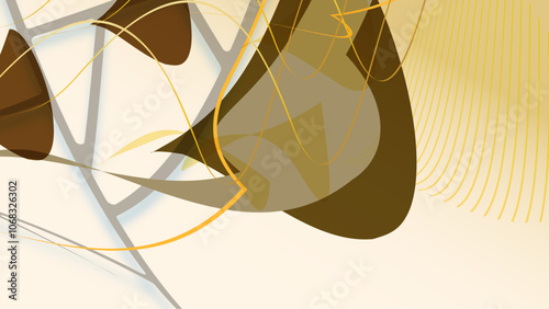 Modern Abstract Design with Curves and Lines in Gold and White