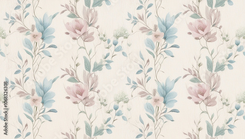 Wallpaper Mural wallpaper with a flower and plant theme with a cream colored background Torontodigital.ca