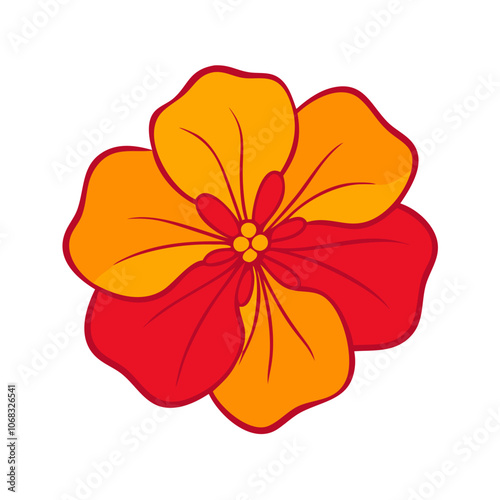 Vibrant orange and red nasturtium flower vector illustration with stylized petals and a central cluster, perfect for spring and summer designs, nature themes, or decorative graphic elements.