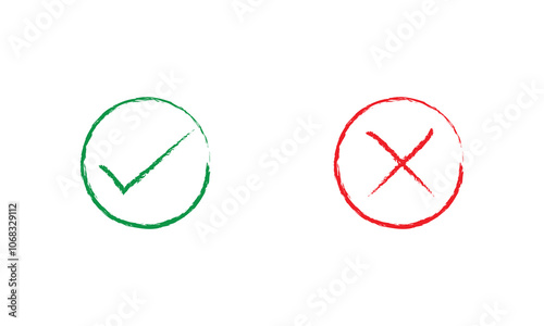 Check box tick mark icon set button correct right wrong buttons or yes or no checkmark red cross green tick vector illustration.