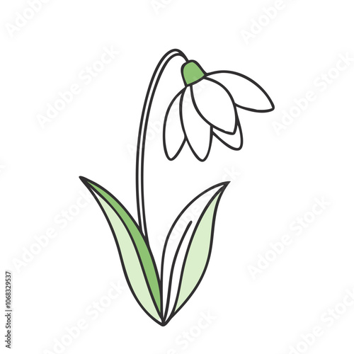 snowdrop flower vector icon, vector flower illustration, flower icon - simple vector illustration of a snowdrop flower, ideal for floral designs, botanical art, and nature-themed projects..