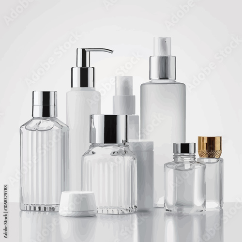 Cosmetic bottles isolated on a white background. 3d render. 