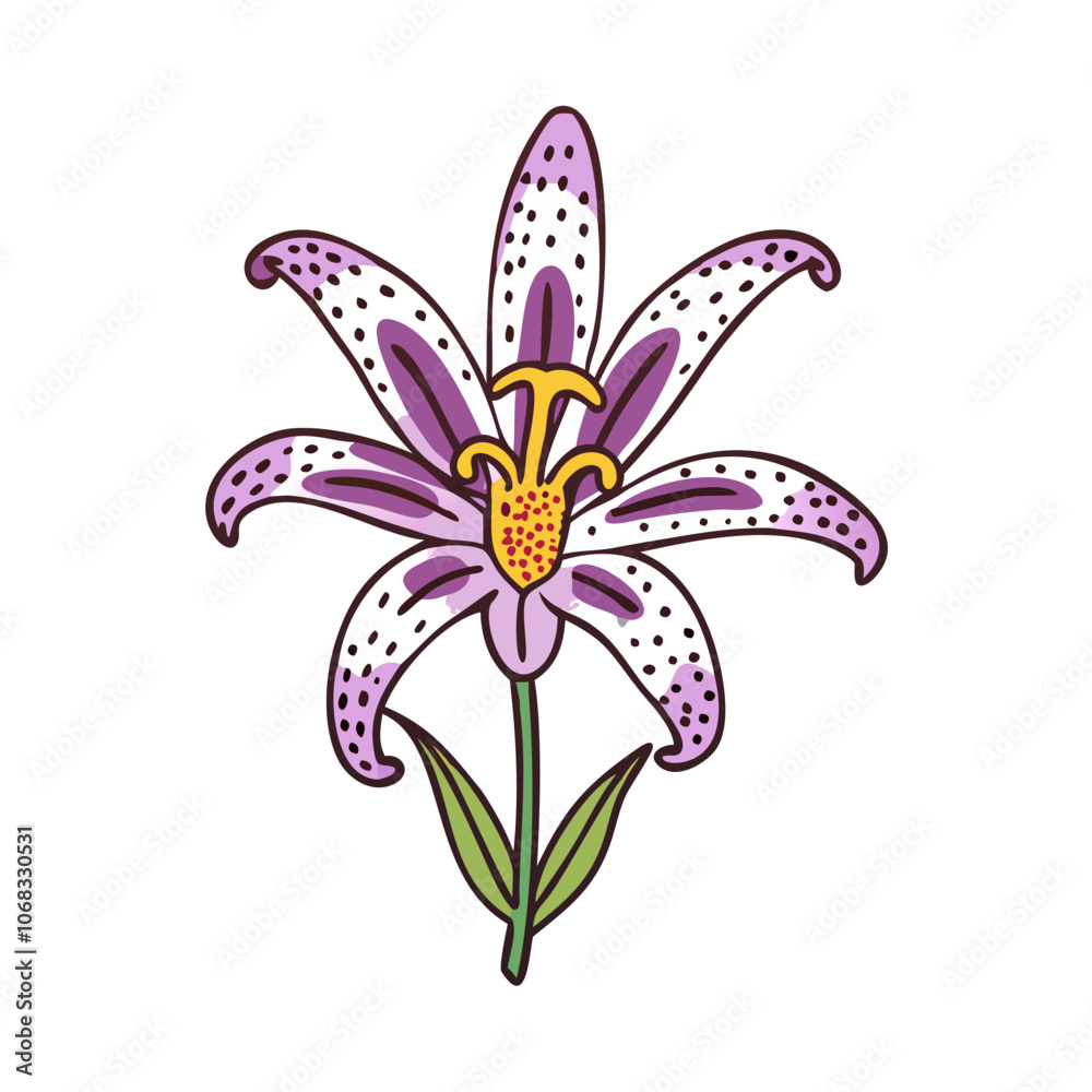 Naklejka premium toad lily flower vector icon, vector flower illustration, flower icon - simple vector illustration of a toad lily flower, ideal for floral designs, botanical art, and nature-themed projects..