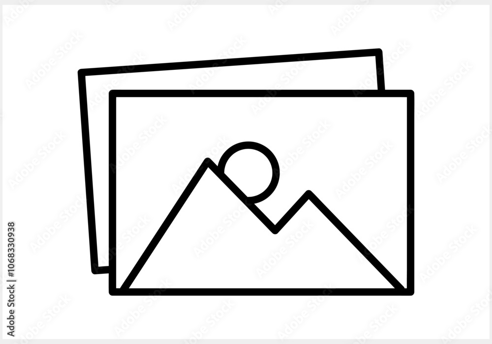 Picture with mountain and sun icon isolated. Photo gallery. Vector stock illustration Picture with mountain and sun icon isolated. Photo gallery. Vector stock illustration