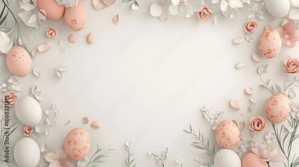 Obraz premium Soft Pastel Easter Floral Design with Eggs