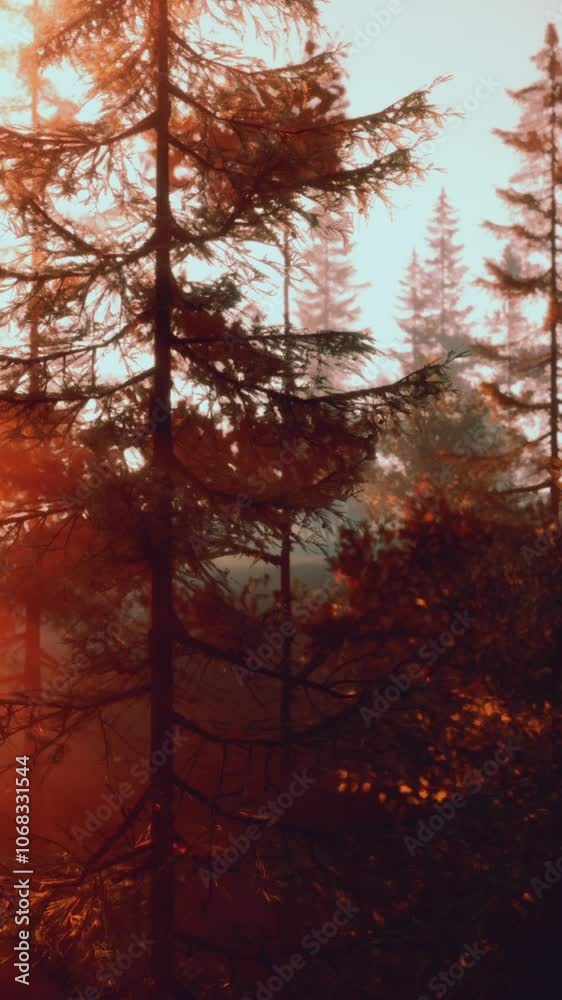 The sun is shining through the trees in the forest The sun is shining through the trees in the forest