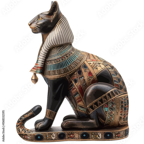 Egyptian cat isolated on white background. 3d illustration. Vintage style. 
