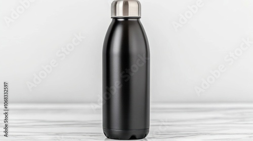 Matte Black Stainless Steel Water Bottle with Silver Lid photo