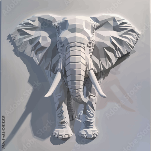 Elephant made of paper on a white background. 3d rendering 
