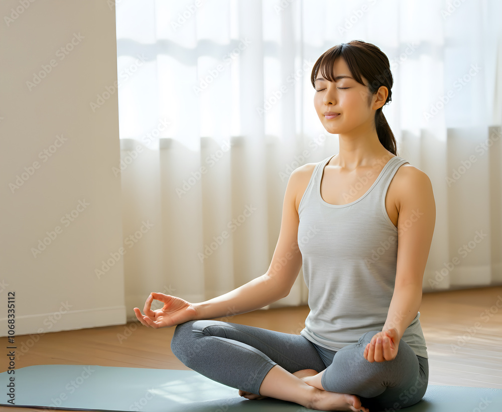 Fototapeta premium ヨガ 瞑想 呼吸 女性 トレーニング