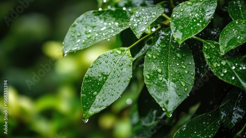 Raindrops on Green Leaves