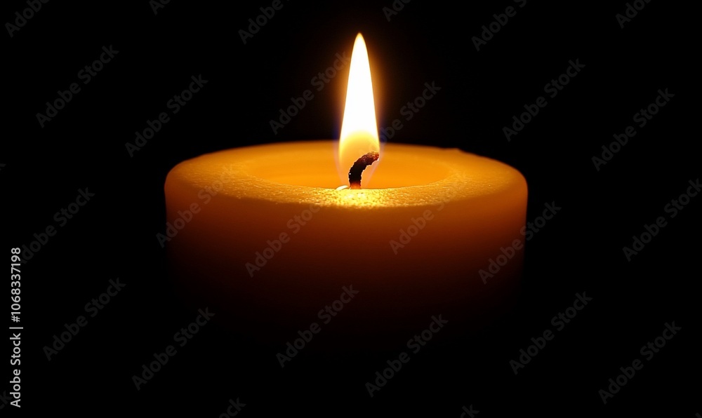 A single candle flame burns brightly against a dark background. A single candle flame burns brightly against a dark background.