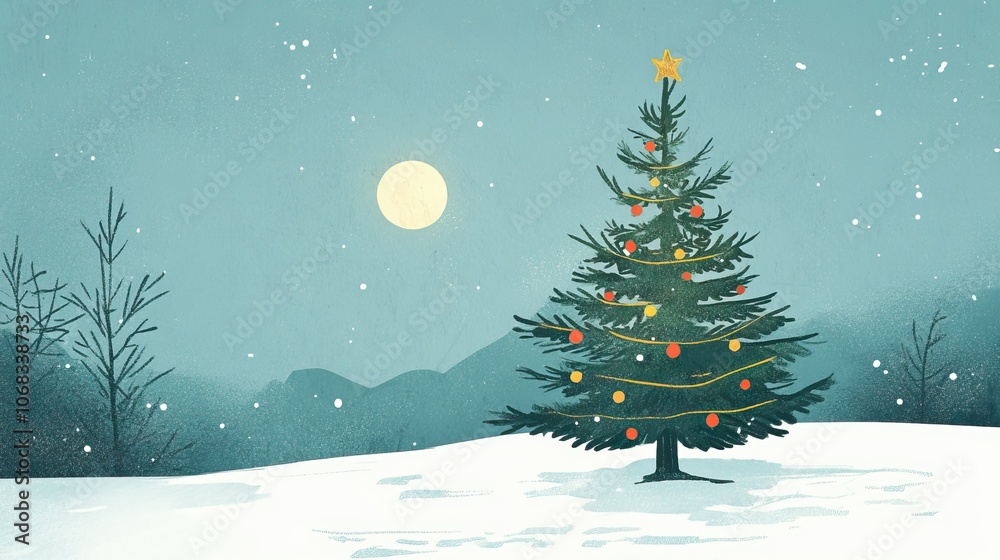 Joyful Christmas Tree in a Winter Landscape Joyful Christmas Tree in a Winter Landscape