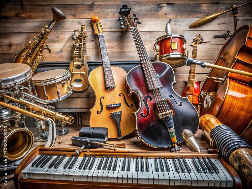 Naklejka premium Dynamic Music Instrument Vector Elements for Candid Photography Capturing the Essence of Sound and Creativity in a Visually Striking and Artistic Way