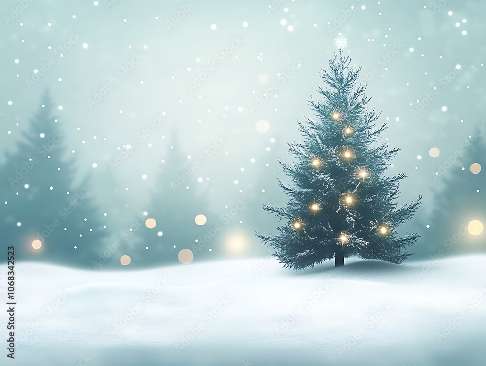 A Single Christmas Tree in a Snowy Forest A Single Christmas Tree in a Snowy Forest