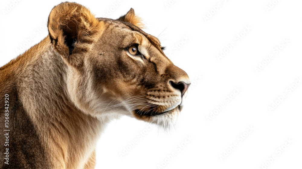 Obraz premium Regal Lioness Profile on White Background