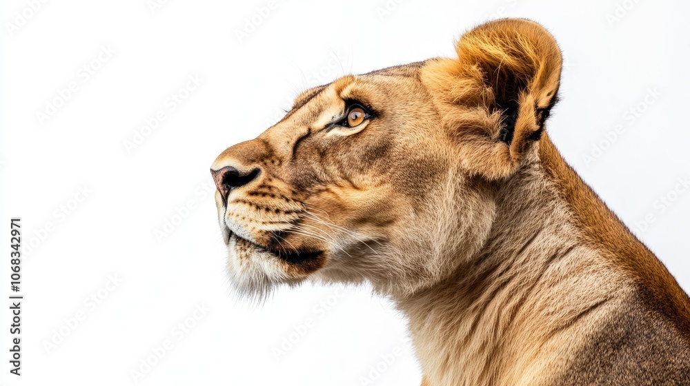 Obraz premium Graceful Lioness Profile on White Background