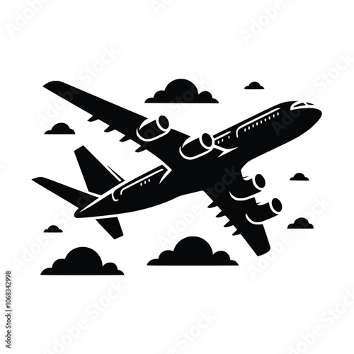 Airplane Black Vector,SVG,Airplane Svg, Airplane SCG, Travel Svg, Airplane Silhouette, Airplane Png, Aeroplane Svg, Airplane Heart Svg