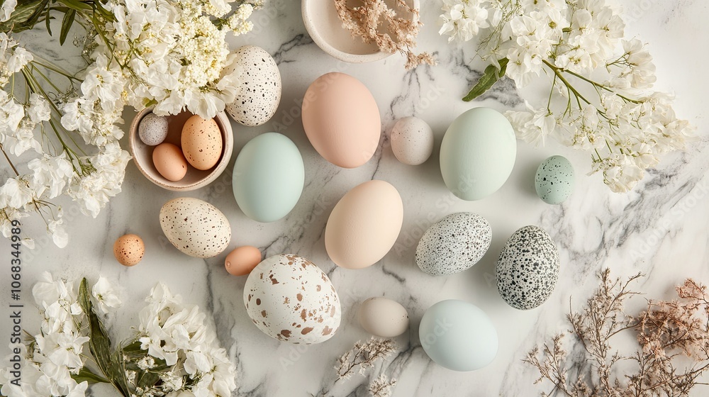 Colorful Easter Eggs Surrounded by Fresh Flowers Colorful Easter Eggs Surrounded by Fresh Flowers