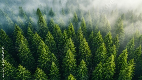 Aerial view of a dense green forest landscape
