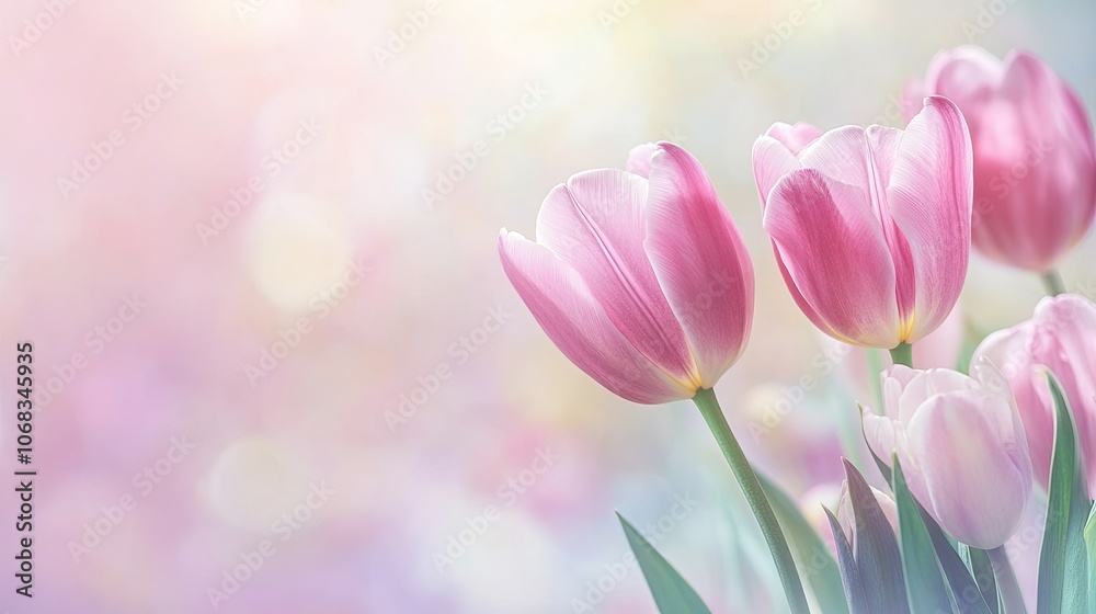 Obraz premium Soft Pink Tulips with Gentle Background Blush