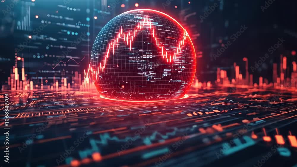 A digital globe showcasing financial data trends in a vibrant, futuristic environment. A digital globe showcasing financial data trends in a vibrant, futuristic environment.