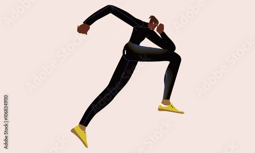 Runner jogging. Man jogger running. Athlete in sportswear, cardio workout, endurance training. Active person exercising, profile, side view. Flat vector illustration isolated on white background.