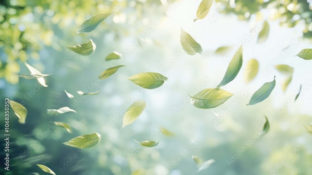 Floating Leaves in a Sunlit Forest Background Floating Leaves in a Sunlit Forest Background