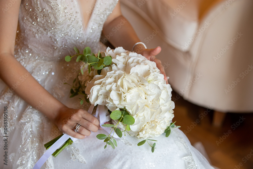 Elegant Bridal Bouquet with White Flowers and Greenery - Perfect for Weddings, Romantic Occasions, and Timeless Bridal Style