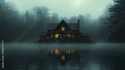 Building a wooden house in nature Among valleys and rivers.