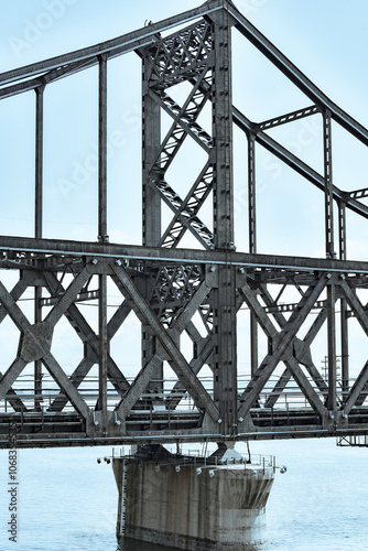 The steel bridge connecting the Yalu River in China to North Korea photo