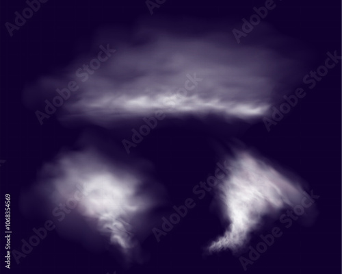 Realistic smoke, vape, fog, smog. Illustration of smoke on a transparent background.	